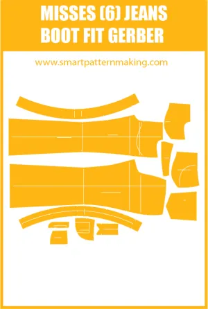 Misses Jeans Boot Fit. Gerber, DXF, and illustrator format included.