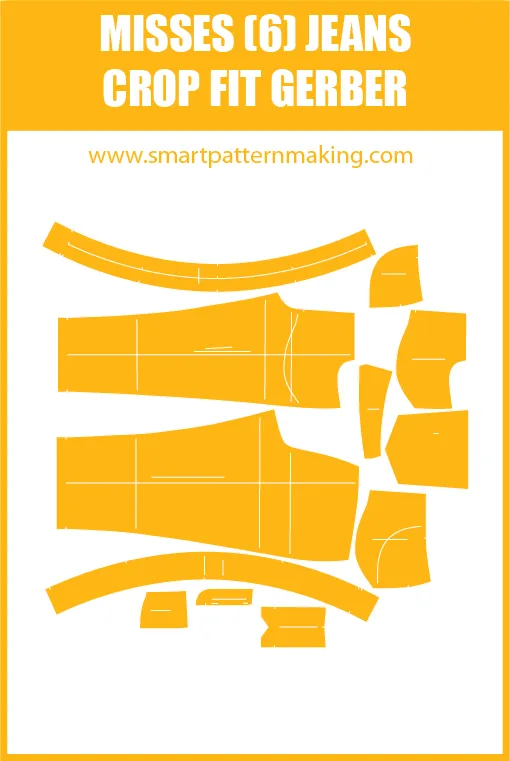 Misses Jeans Crop Fit Sewing Pattern Download. Gerber, DXF, and illustrator format included.
