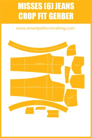 Misses Jeans Crop Fit Sewing Pattern Download. Gerber, DXF, and illustrator format included.
