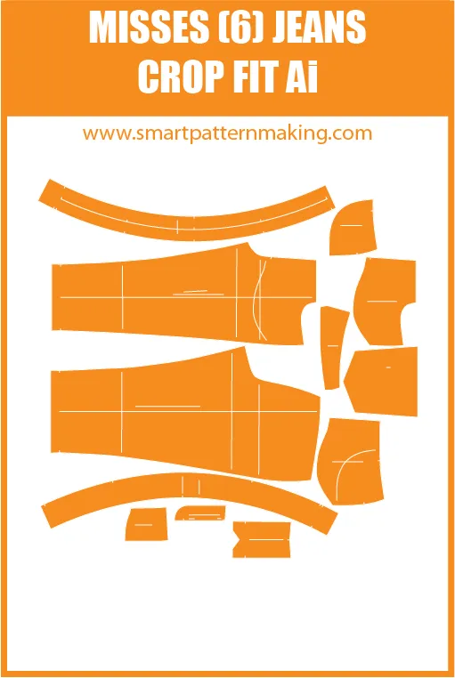 Misses Jeans Crop Fit Sewing Pattern Download. Gerber, DXF, and illustrator format included.