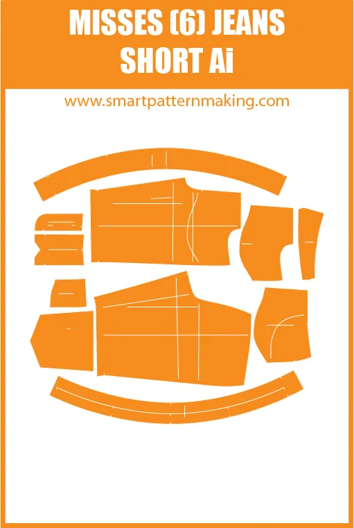 Misses Jeans Shorts Sewing Pattern Download. Gerber, DXF, and illustrator format included.