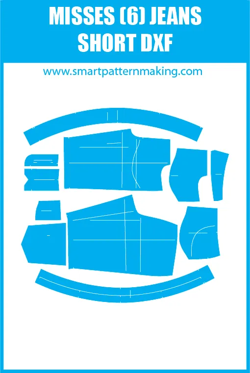 Misses Jeans Shorts Sewing Pattern Download. Gerber, DXF, and illustrator format included.