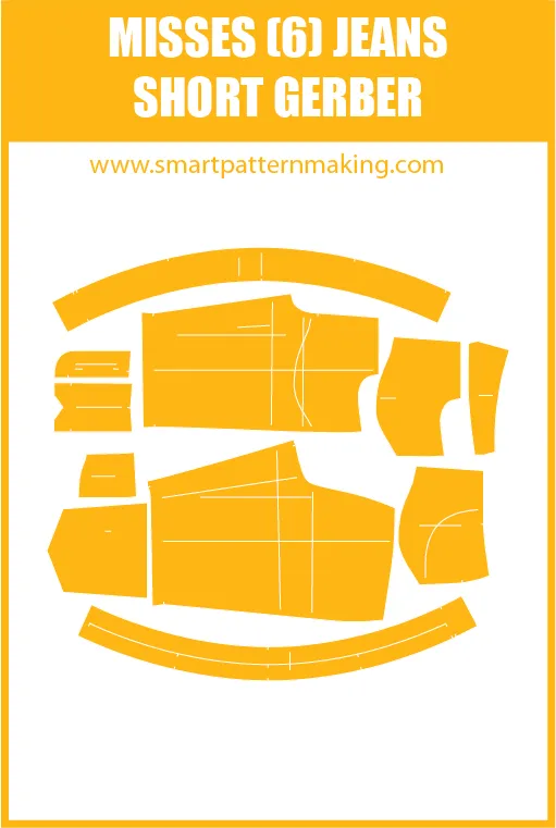 Misses Jeans Shorts Sewing Pattern Download. Gerber, DXF, and illustrator format included.