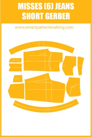 Misses Jeans Shorts Sewing Pattern Download. Gerber, DXF, and illustrator format included.