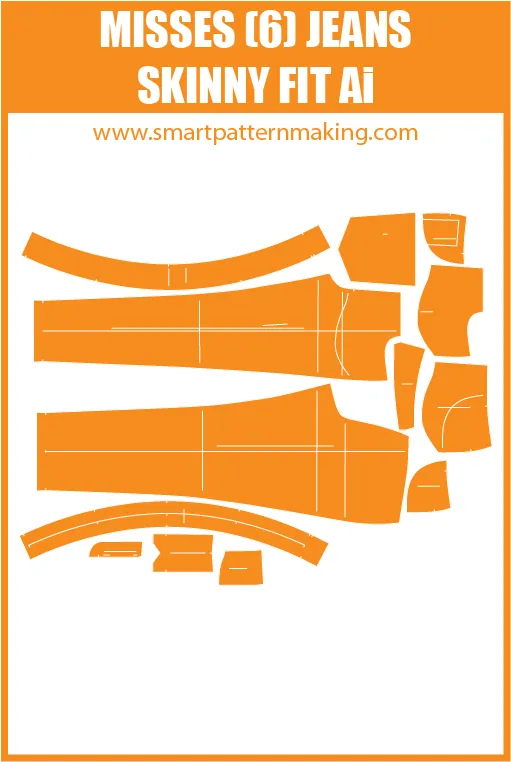 Misses Jeans  Skinny Fit Sewing Pattern Download. Gerber, DXF, and illustrator format included.