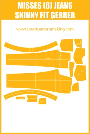 Misses Jeans  Skinny Fit Sewing Pattern Download. Gerber, DXF, and illustrator format included.