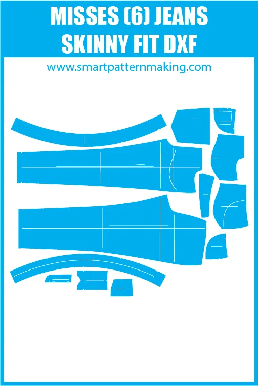 Misses Jeans  Skinny Fit Sewing Pattern Download. Gerber, DXF, and illustrator format included.