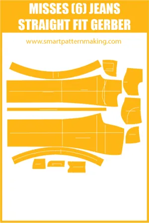 Misses Jeans Straight Fit Sewing Pattern Download. Gerber, DXF, and illustrator format included.