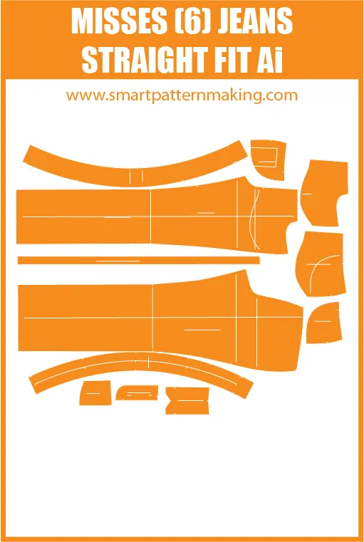 Misses Jeans Straight Fit Sewing Pattern Download. Gerber, DXF, and illustrator format included.