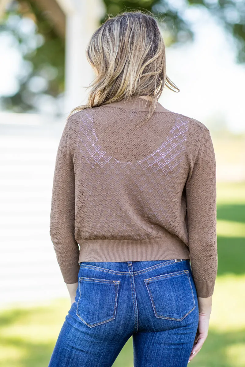 Mocha Pointelle Cardigan