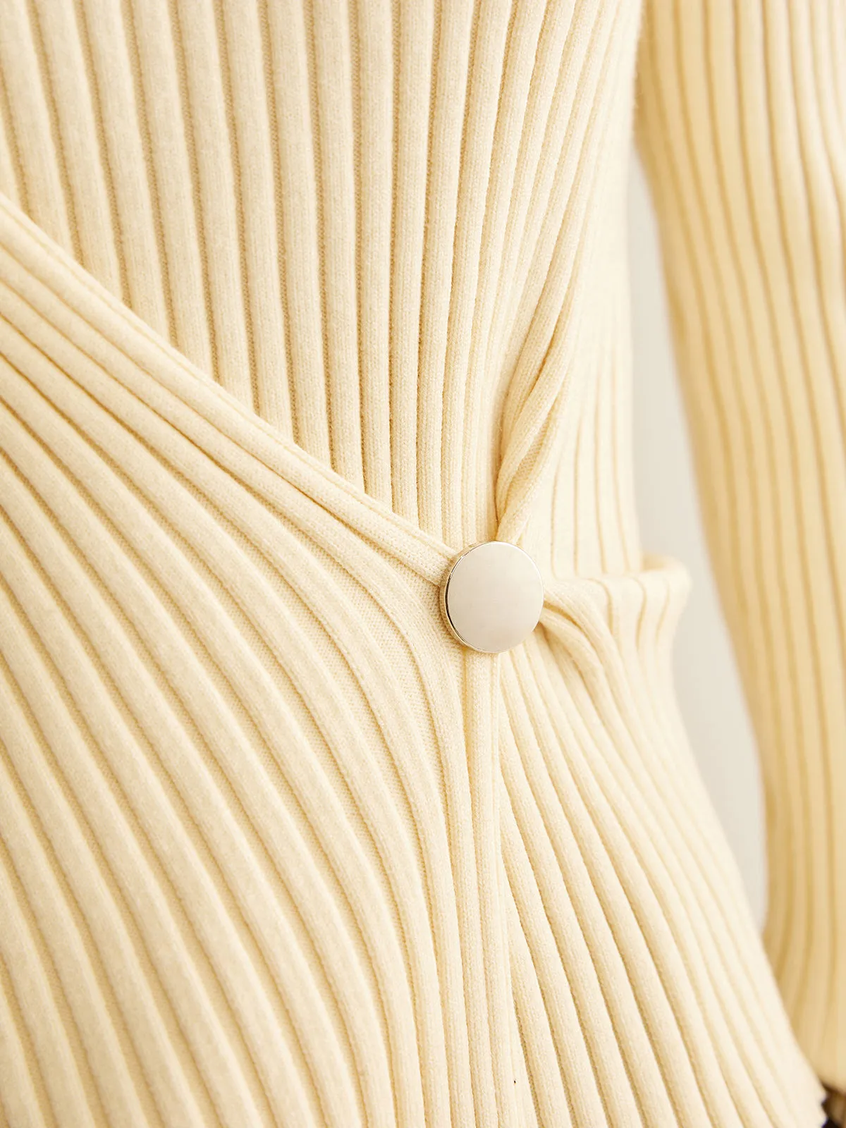 Mock-Neck Ribbed Cinched Sweater