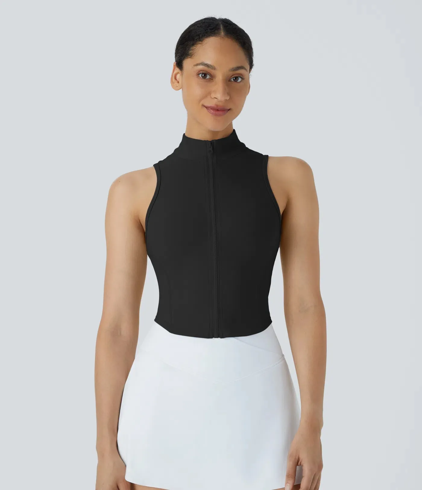 Mock Neck Zip Front Cropped Tank Top | Sleeveless & Stylish