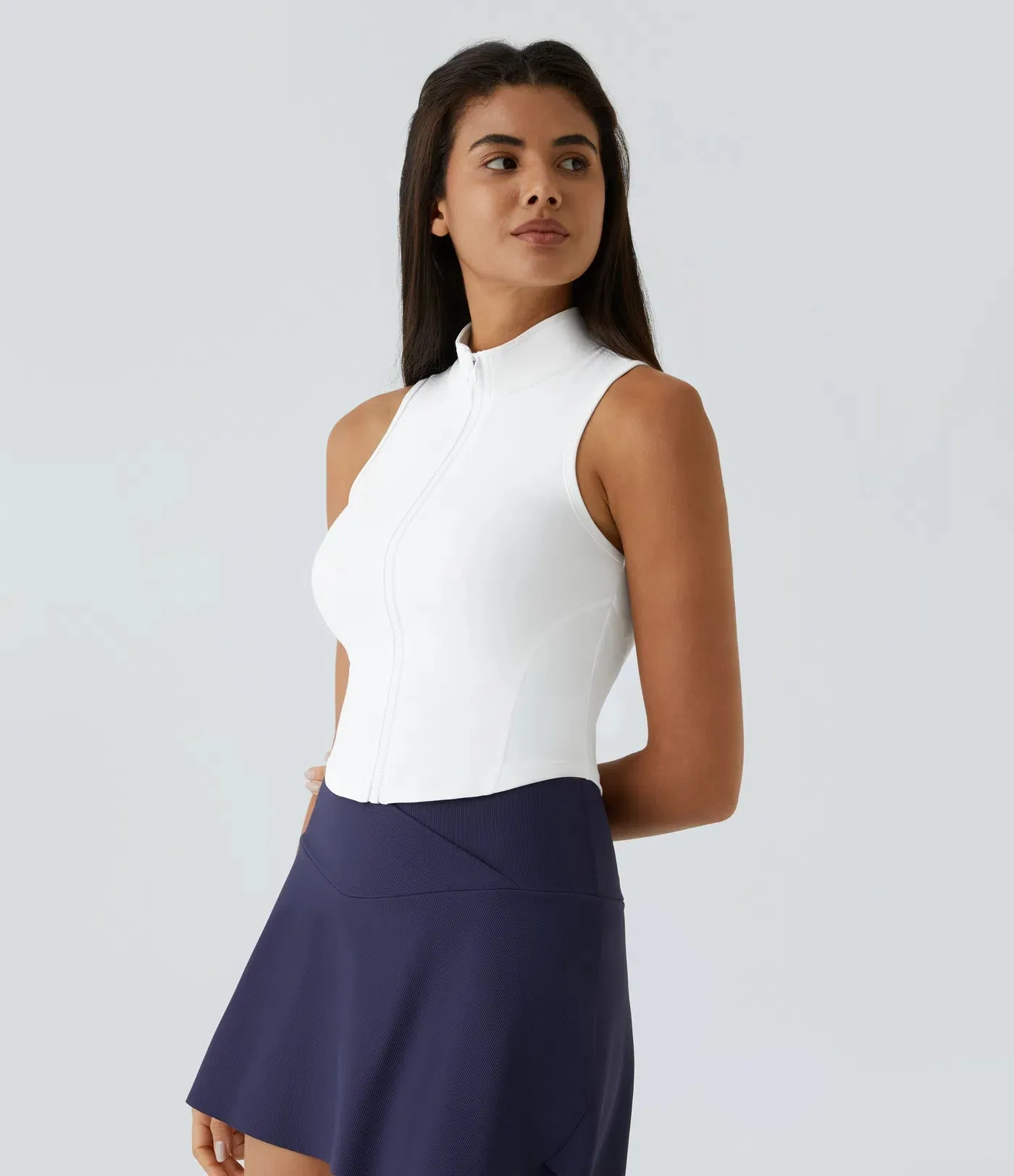 Mock Neck Zip Front Cropped Tank Top | Sleeveless & Stylish