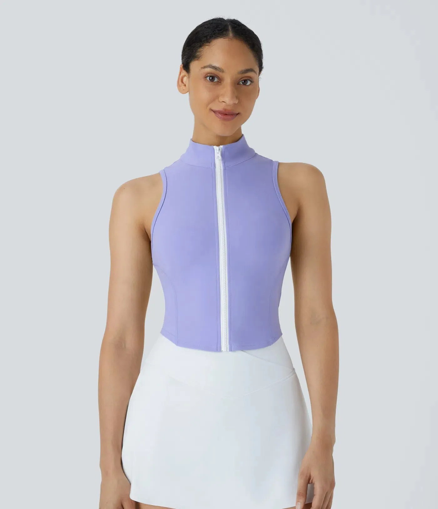 Mock Neck Zip Front Cropped Tank Top | Sleeveless & Stylish