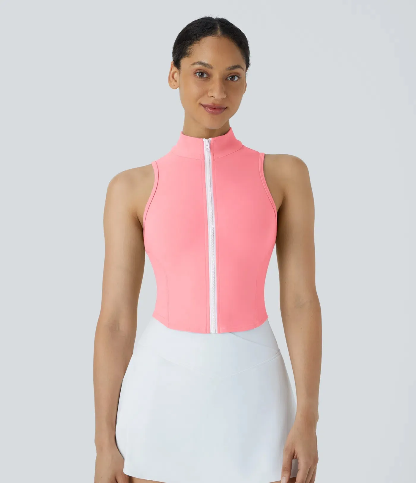 Mock Neck Zip Front Cropped Tank Top | Sleeveless & Stylish