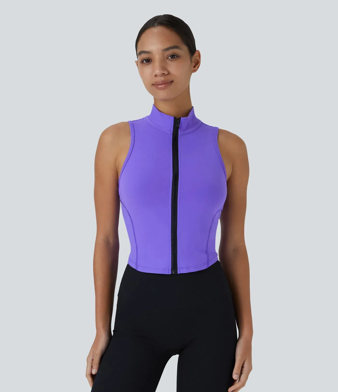 Mock Neck Zip Front Cropped Tank Top | Sleeveless & Stylish