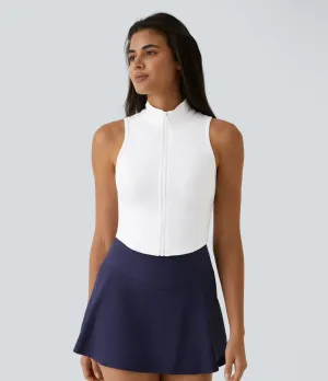 Mock Neck Zip Front Cropped Tank Top | Sleeveless & Stylish