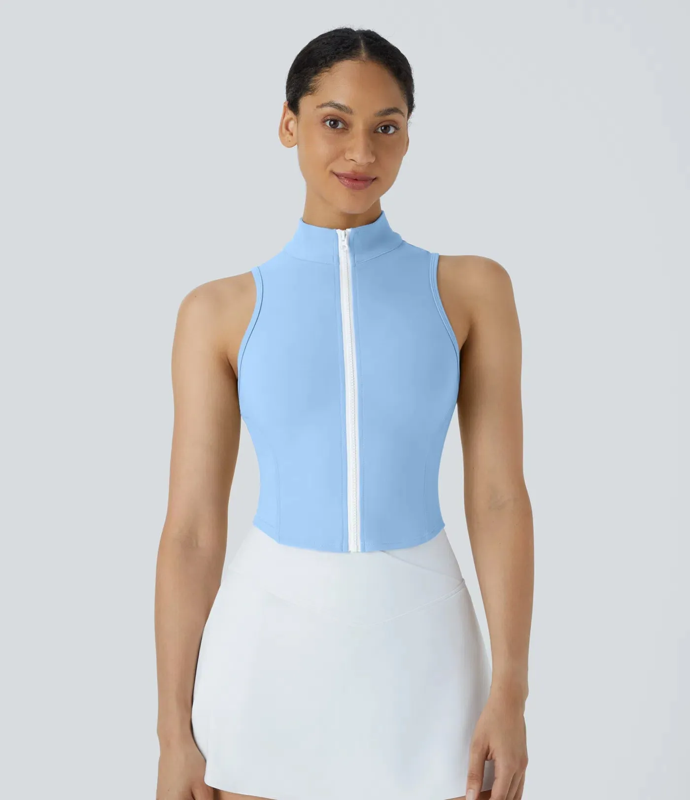 Mock Neck Zip Front Cropped Tank Top | Sleeveless & Stylish