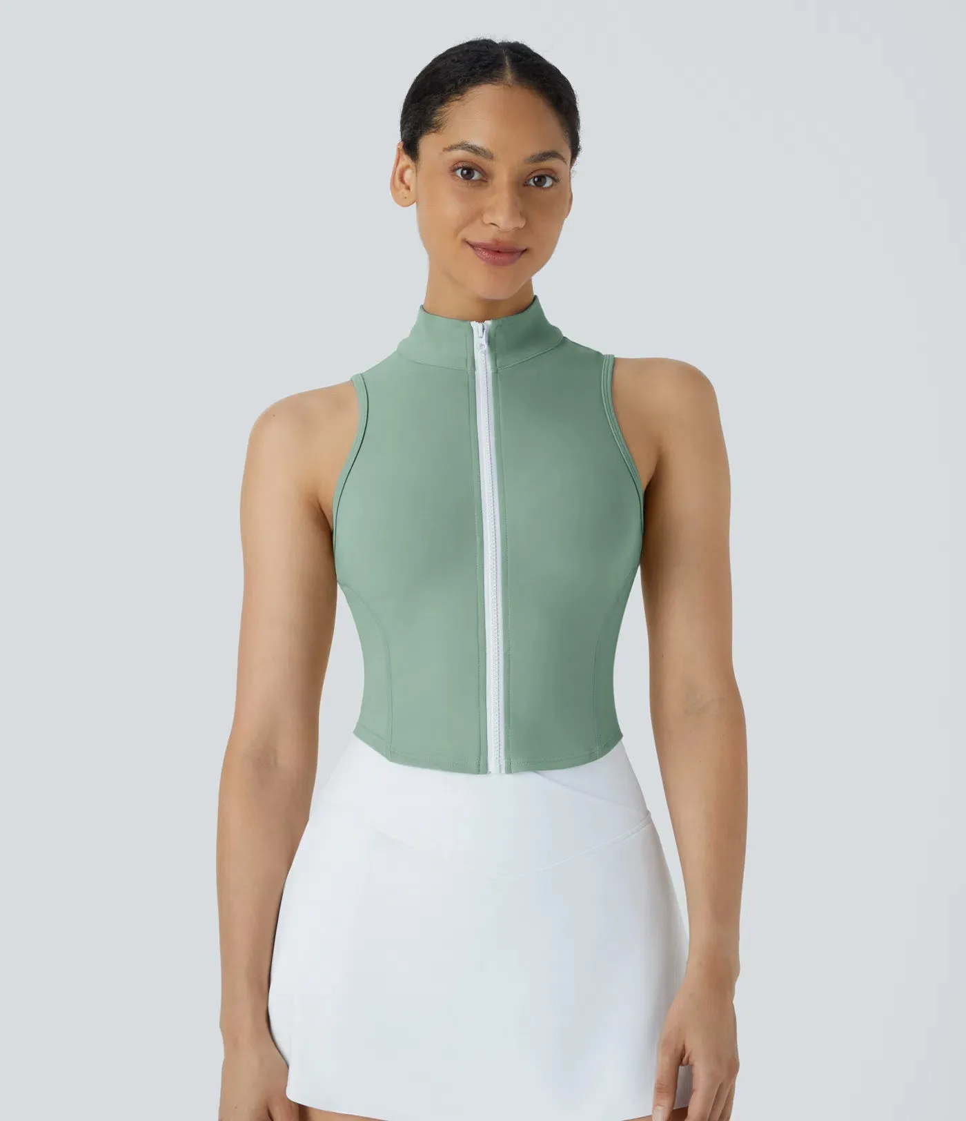 Mock Neck Zip Front Cropped Tank Top | Sleeveless & Stylish