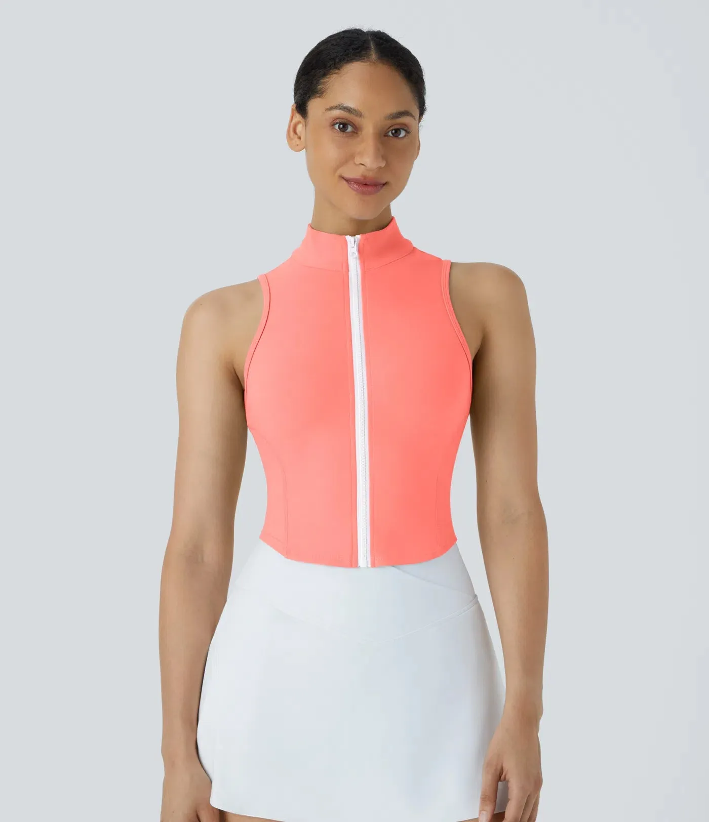Mock Neck Zip Front Cropped Tank Top | Sleeveless & Stylish