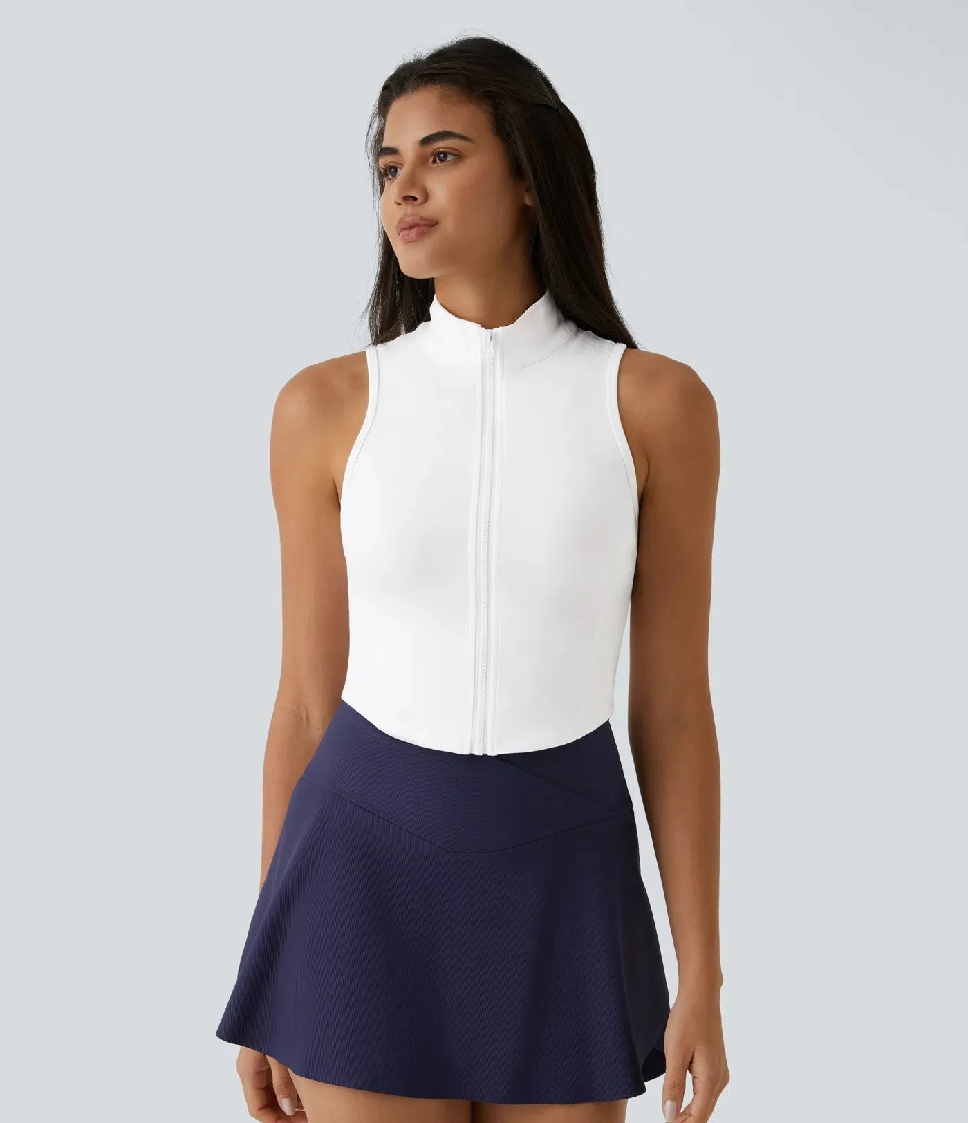 Mock Neck Zip Front Cropped Tank Top | Sleeveless & Stylish