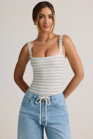 Modal Square-Neck Bodysuit in Blue & Yellow Stripe