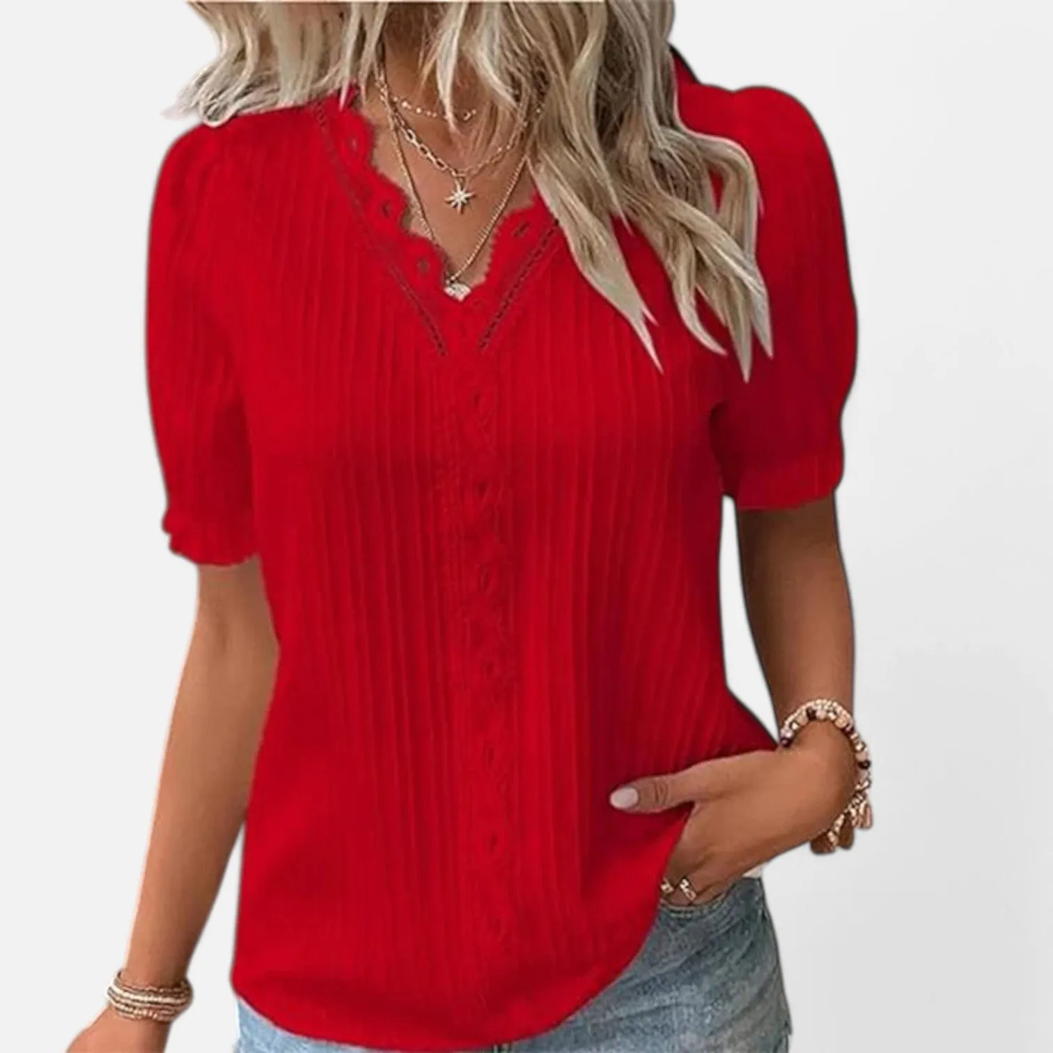 Monacogents | Women's Sexy V-Neck Hollow Lace Splice Blouse