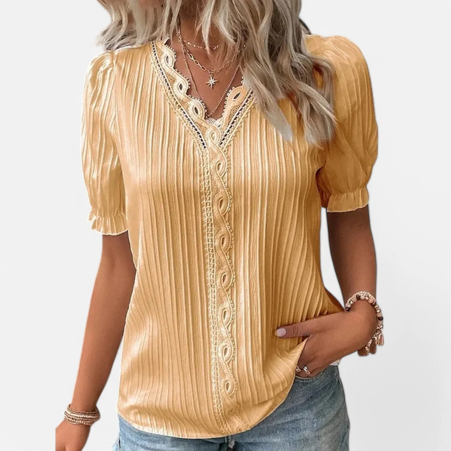 Monacogents | Women's Sexy V-Neck Hollow Lace Splice Blouse