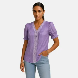 Monacogents | Women's Sexy V-Neck Hollow Lace Splice Blouse