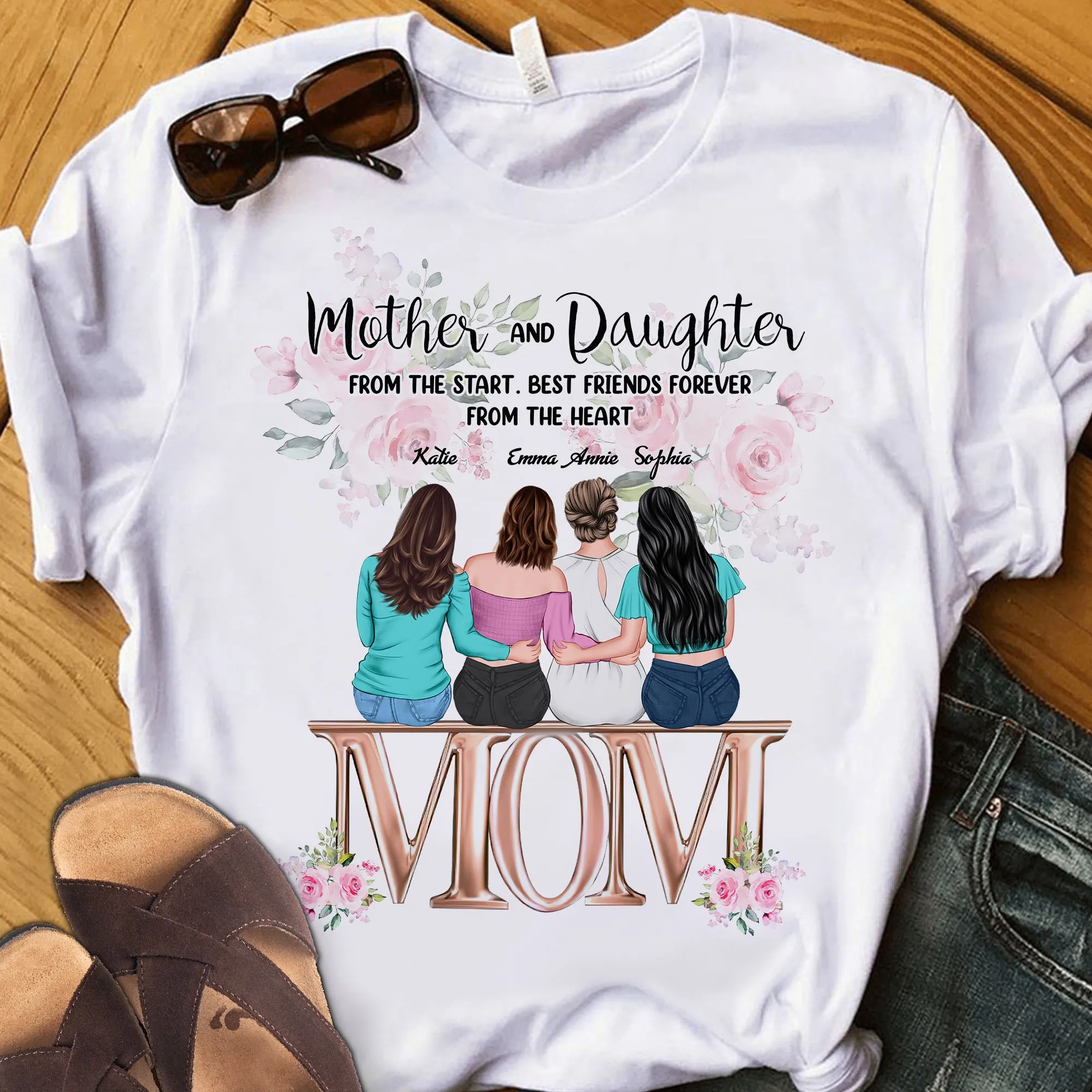Mother And Daughter Personalized Name 2D White Tshirt