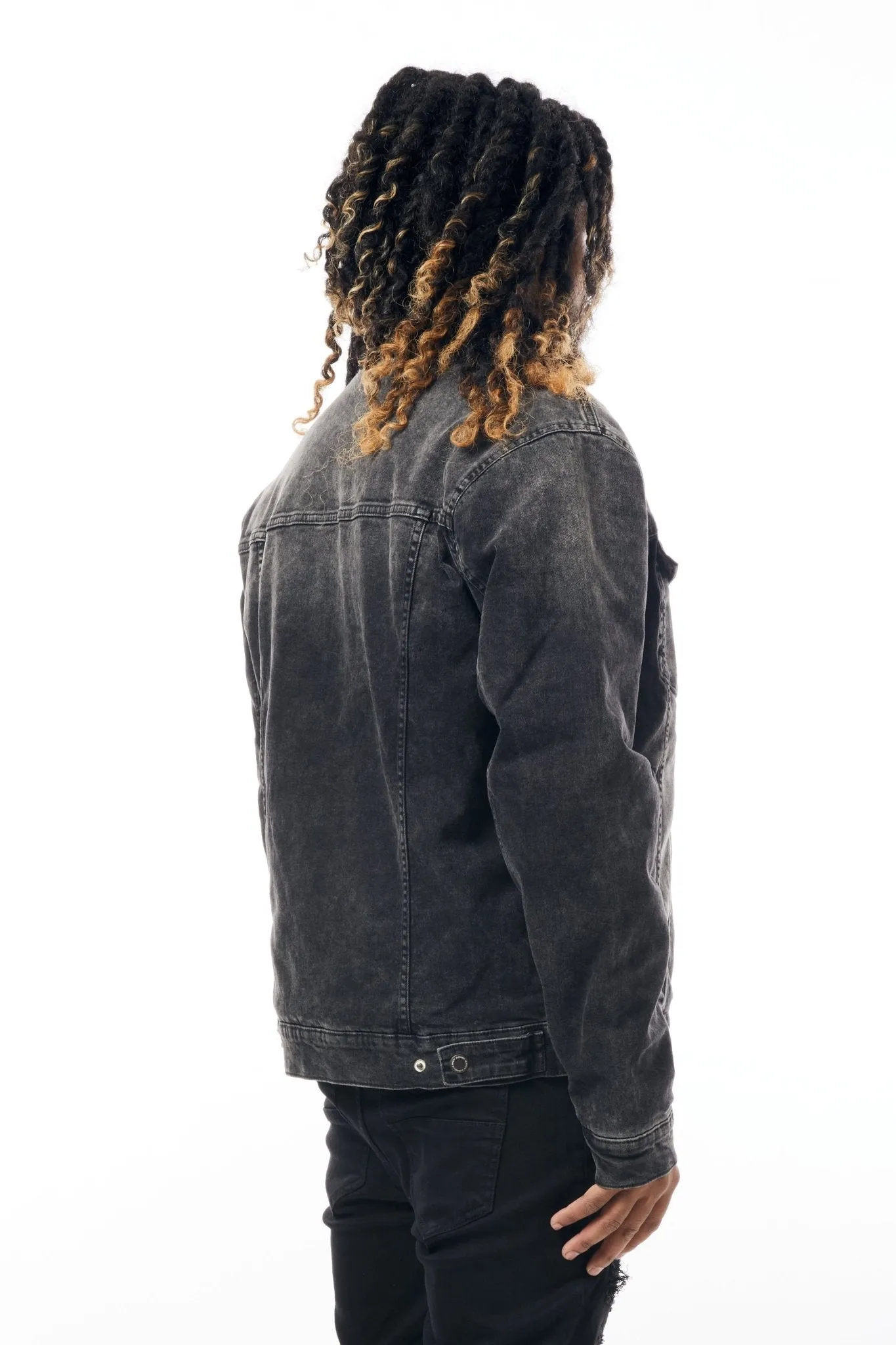 M.Society Denim Jacket with Sherpa Lining in Black