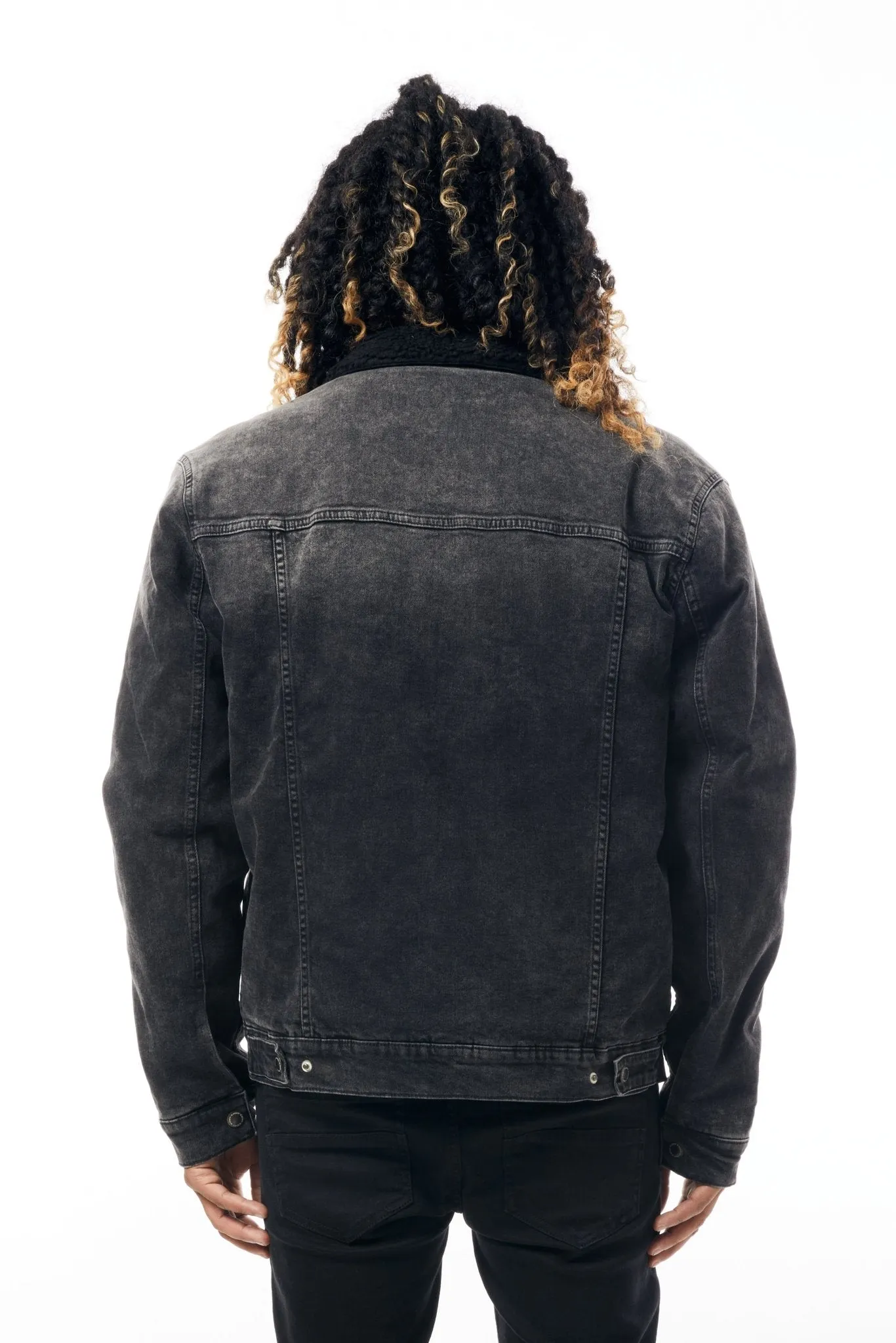 M.Society Denim Jacket with Sherpa Lining in Black