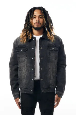 M.Society Denim Jacket with Sherpa Lining in Black