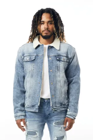 M.Society Denim Jacket with Sherpa Lining in Medium Blue