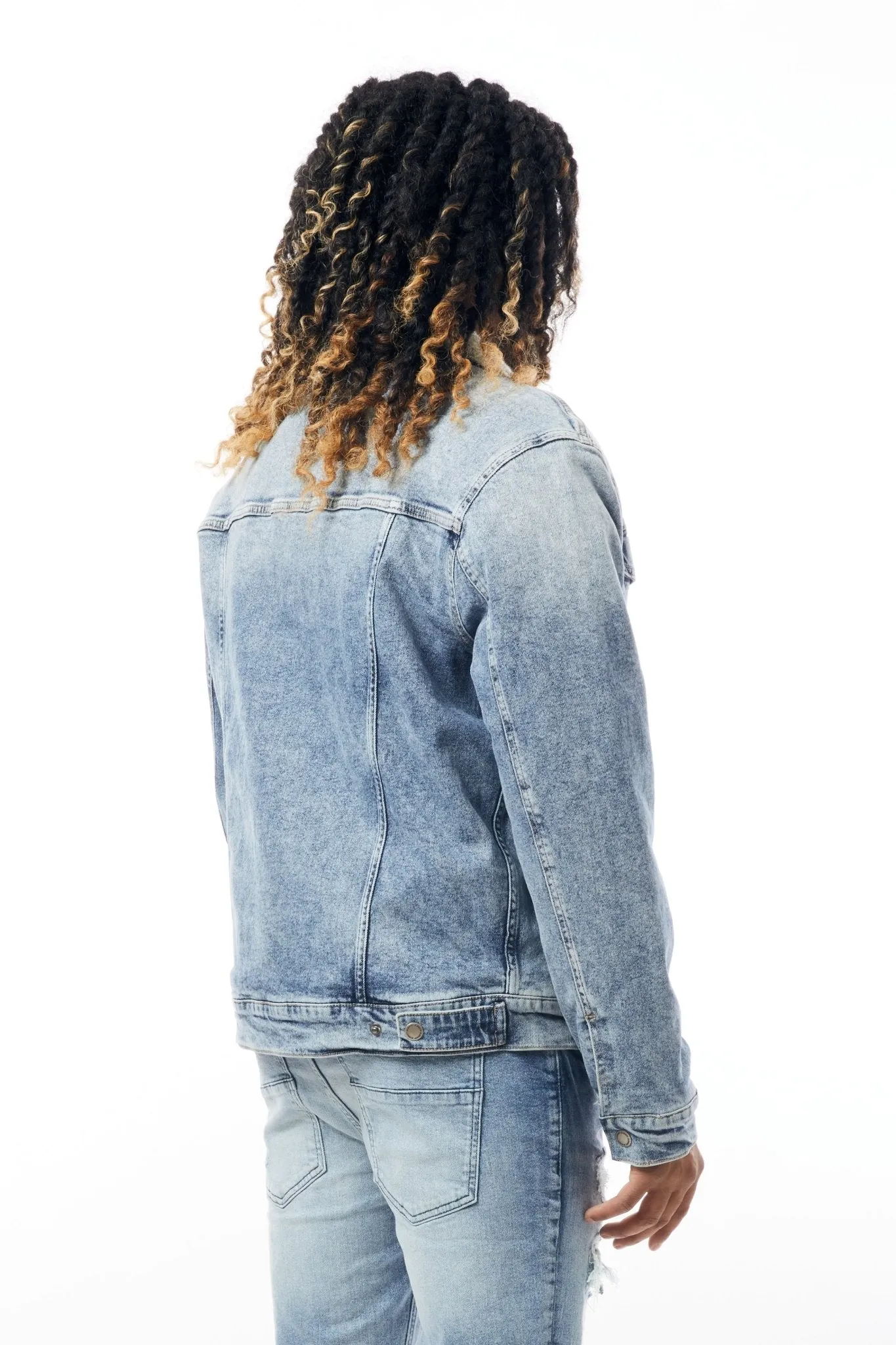 M.Society Denim Jacket with Sherpa Lining in Medium Blue