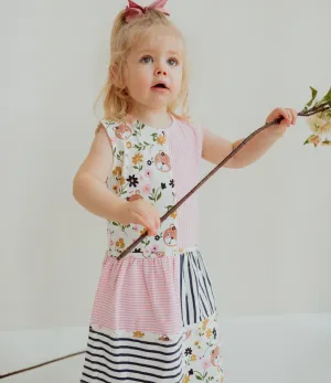 Multicoloured Floral And Stripe Print Dress