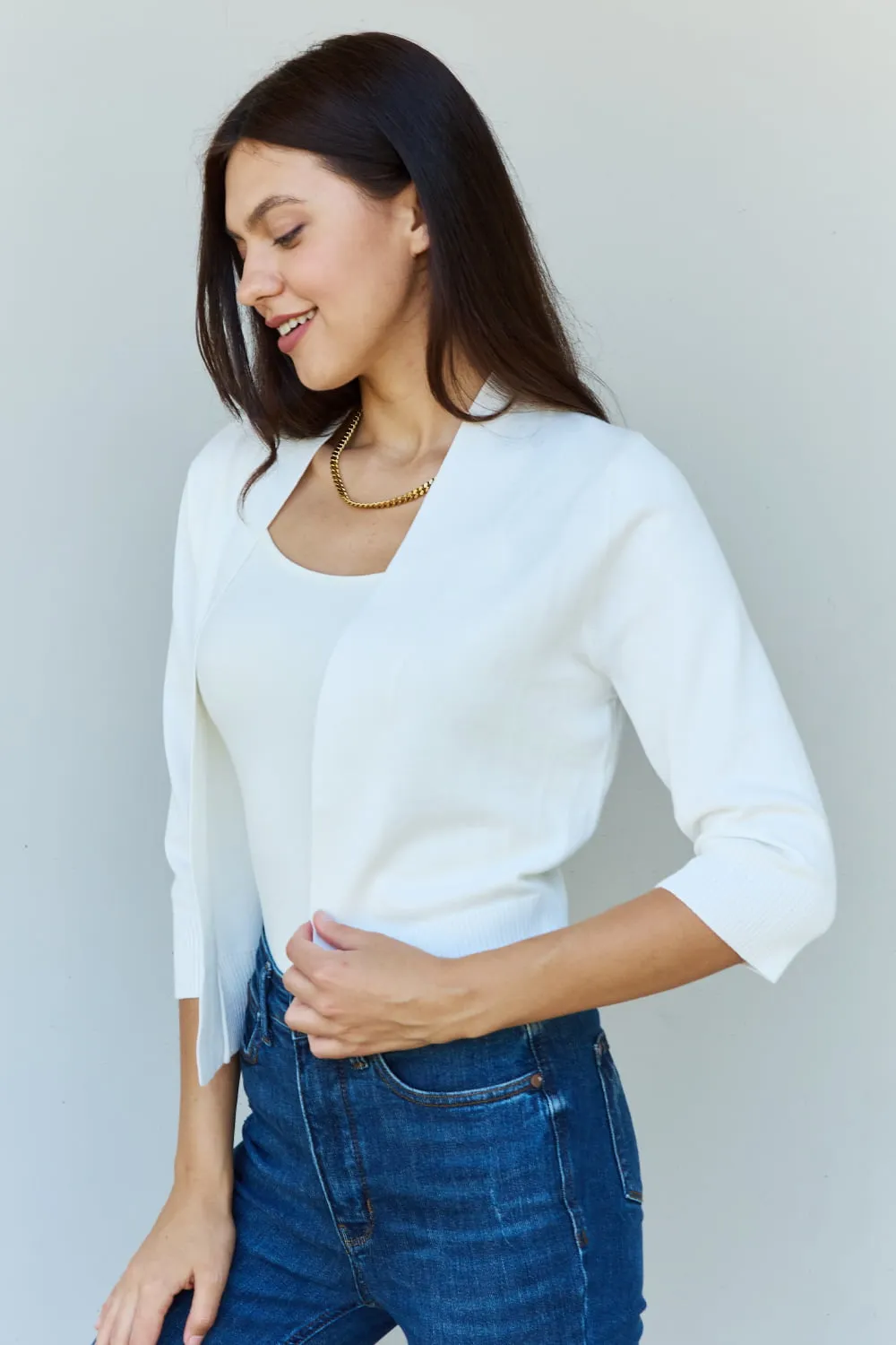 My Favorite 3/4 Sleeve Cropped Cardigan in Ivory