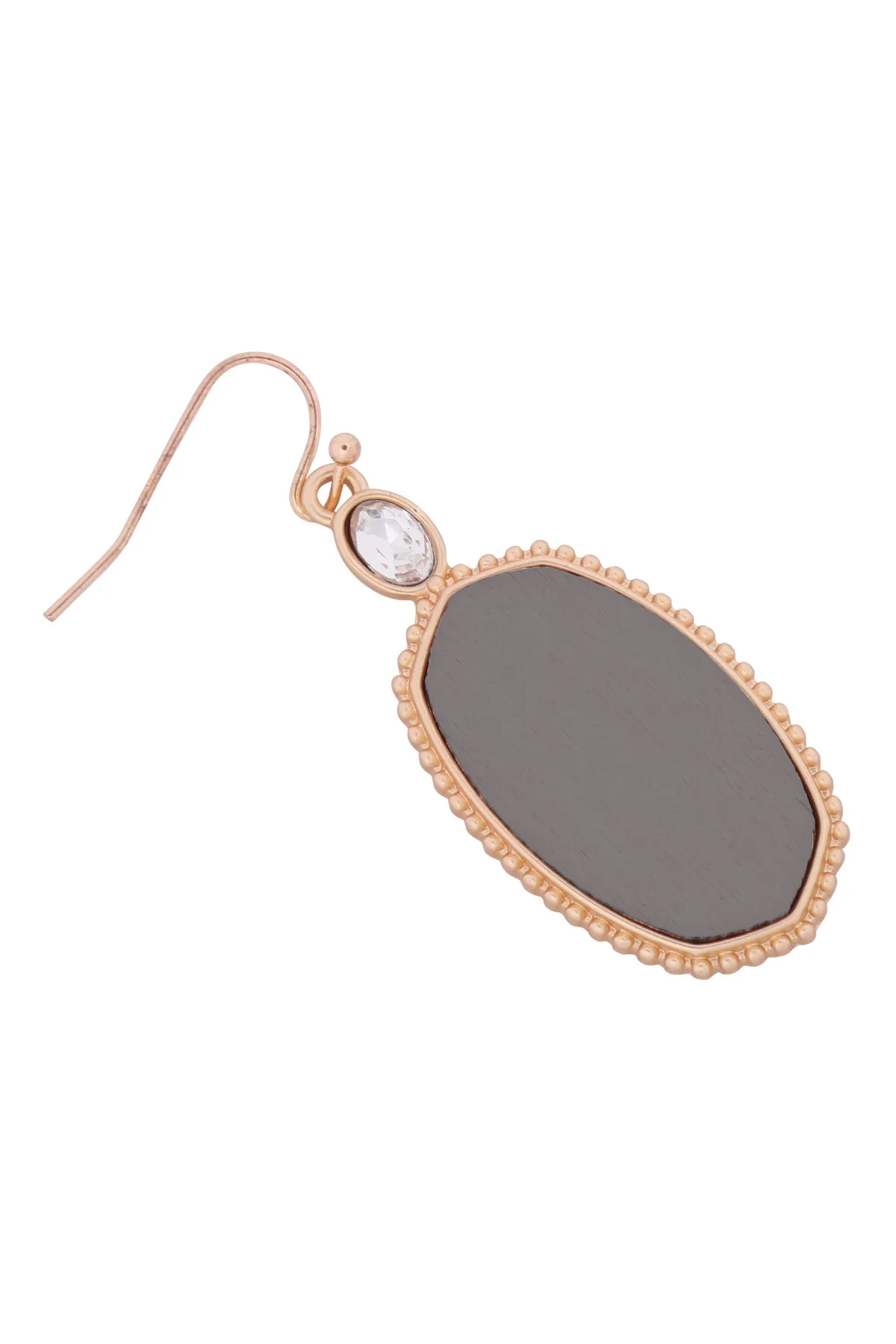 MYE1361 - TEXTURED METAL WOOD OVAL DROP HOOK EARRINGS