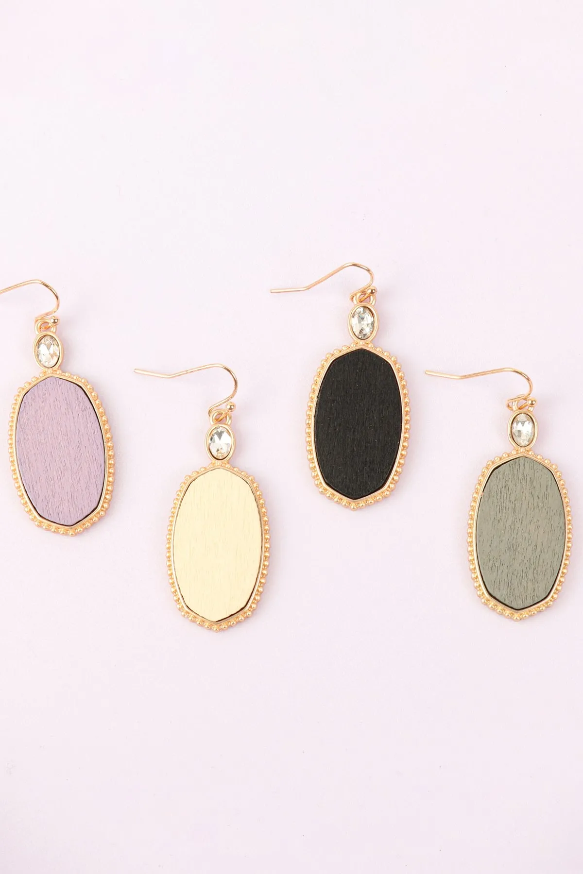 MYE1361 - TEXTURED METAL WOOD OVAL DROP HOOK EARRINGS