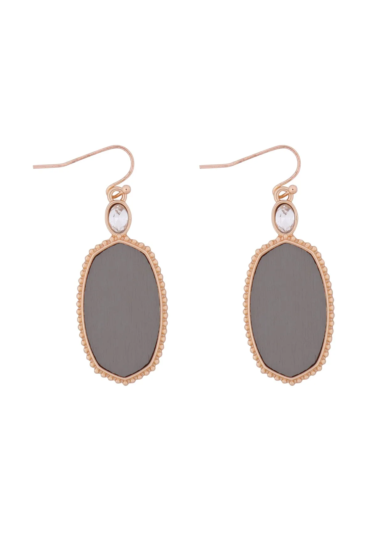 MYE1361 - TEXTURED METAL WOOD OVAL DROP HOOK EARRINGS