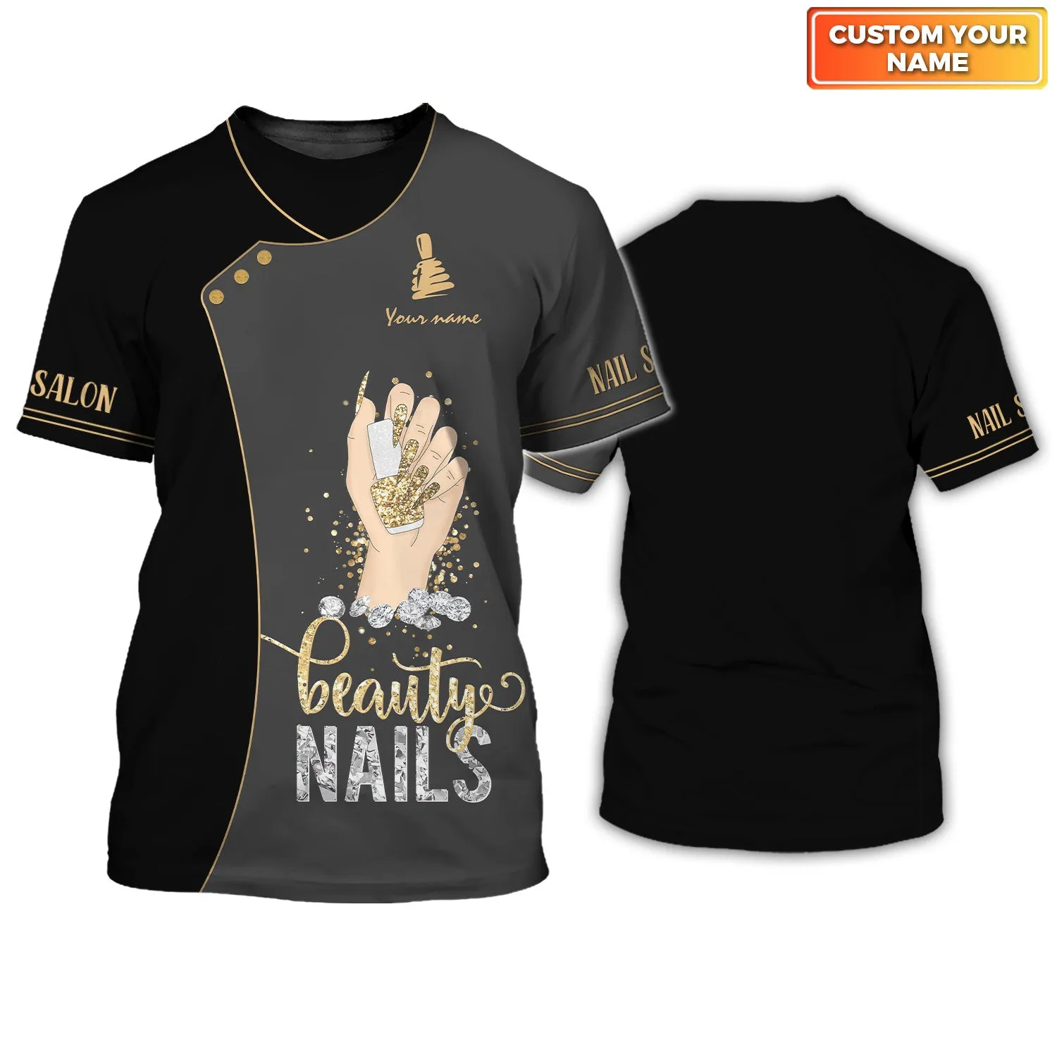 Nail Artist Pesonalized Tee Shirt Manicurist Gift Nail Pattern T-Shirt Black & Yellow
