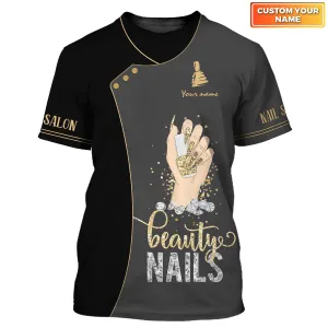 Nail Artist Pesonalized Tee Shirt Manicurist Gift Nail Pattern T-Shirt Black & Yellow