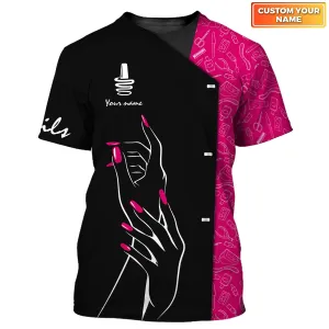 Nail Artist Pesonalized Tee Shirt Manicurist Gift Nail Pattern T-Shirt Black Pink