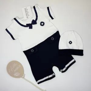 Navy & white Sailor Romper Suit & Hat - Finley