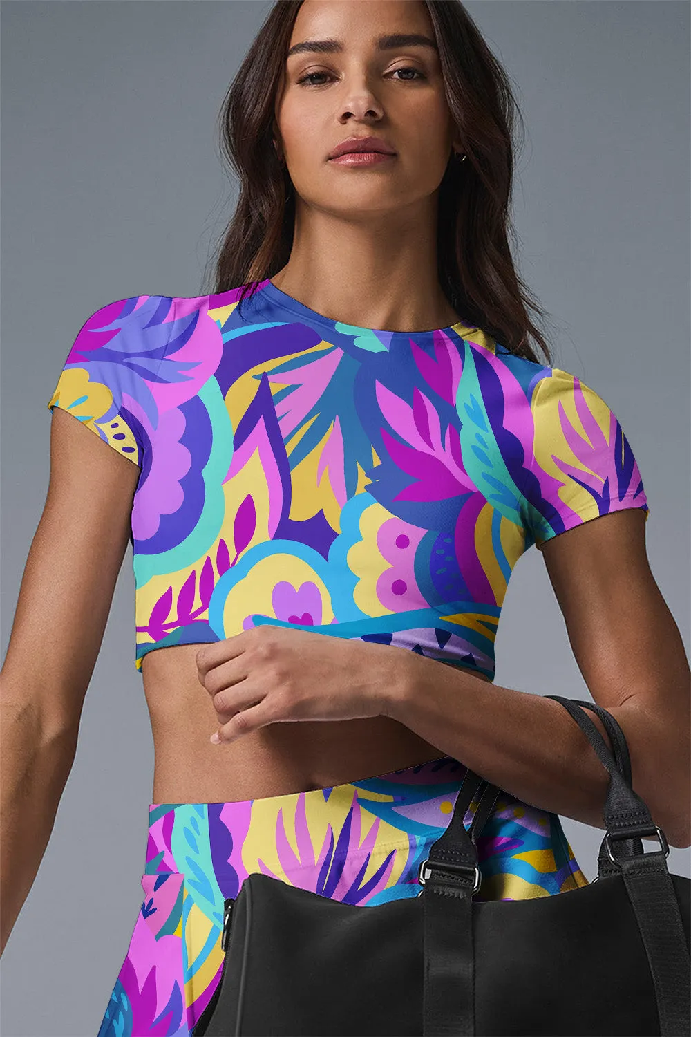 Neon Bloom Set – Abstract Tropical Leaf Print Activewear Set