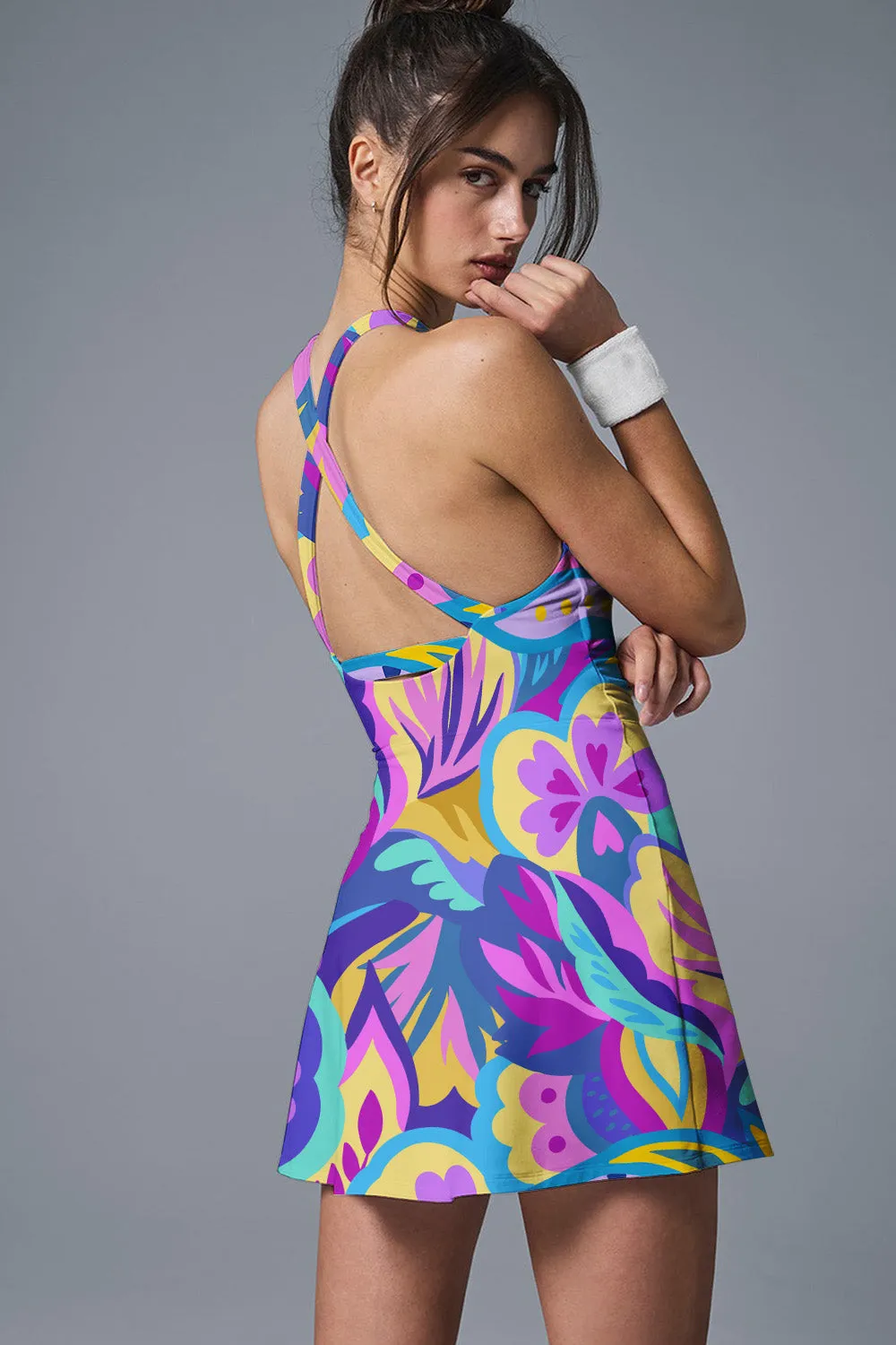 Neon Bloom Set – Abstract Tropical Leaf Print Activewear Set