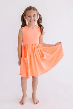Neon Coral Tank Pocket Twirl Dress