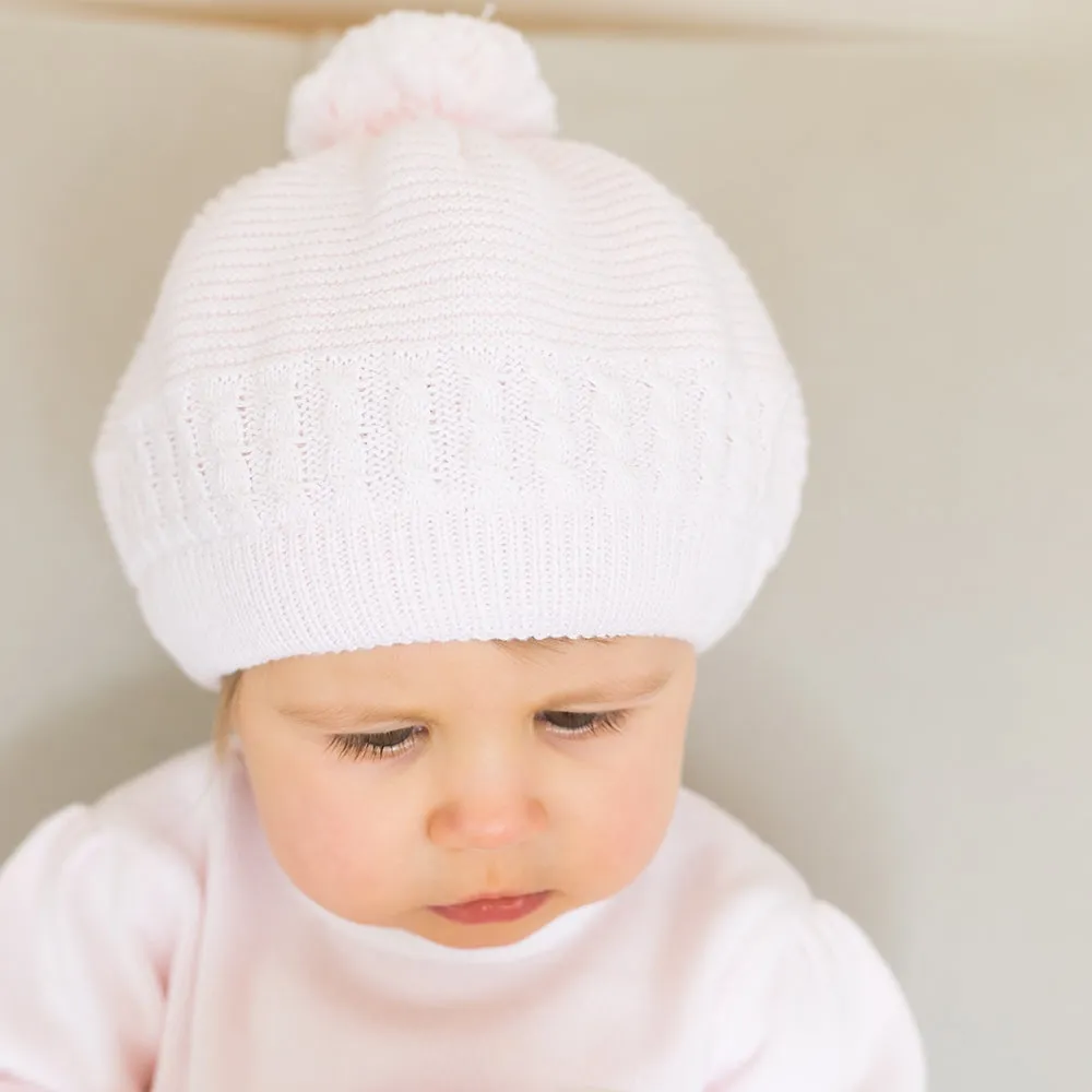 Nera Baby Pink Knit Bobble Beret