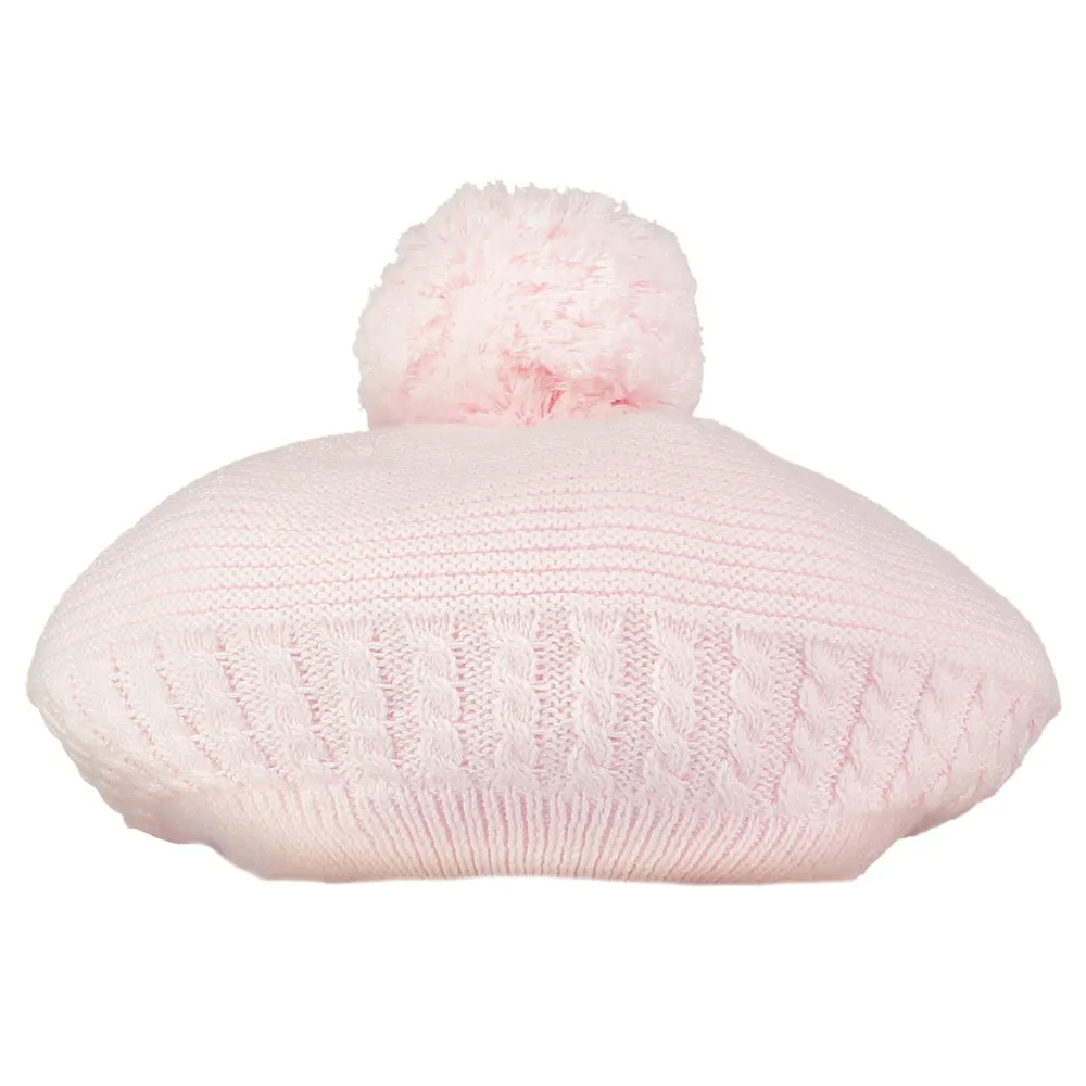 Nera Baby Pink Knit Bobble Beret