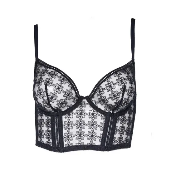 NEW! HUIT EIGHT CAFE FLEUR BUSTIER Elegant Black Lace Bralette 32C